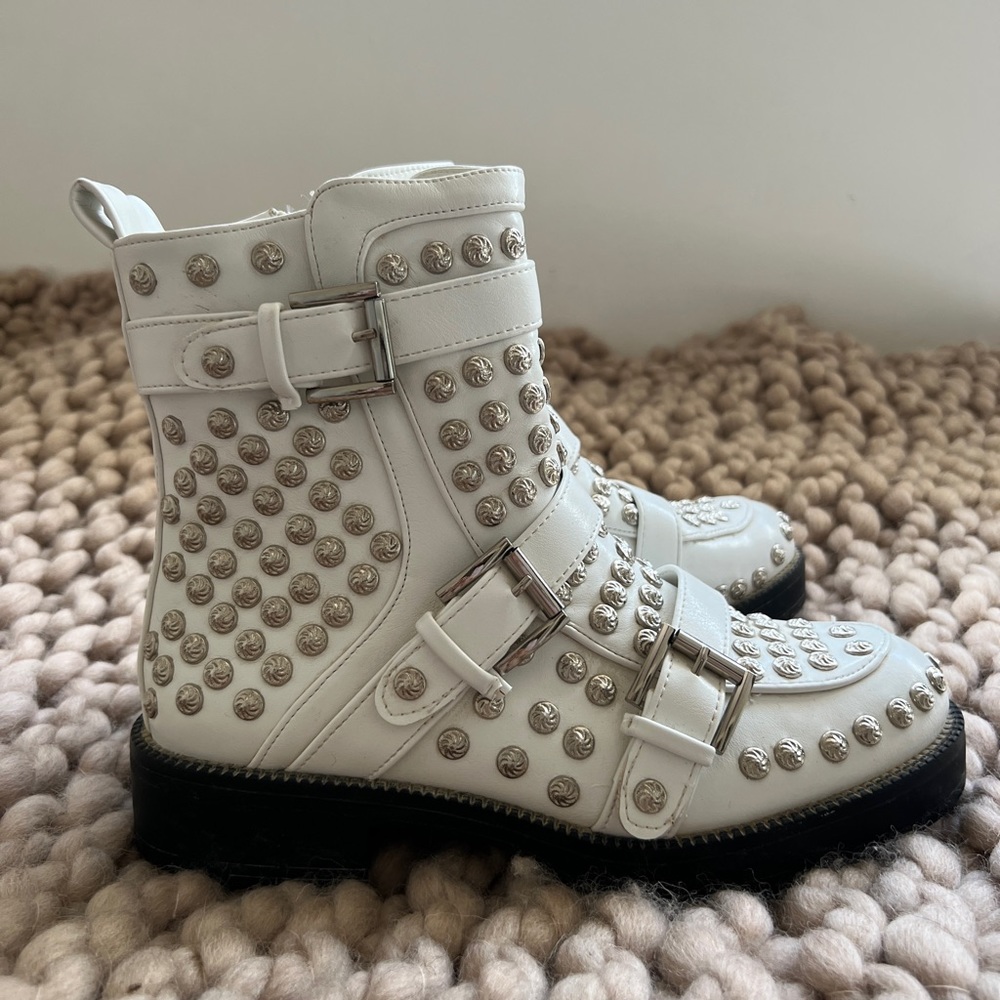 White studded Italian short boots